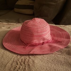 Pink / White Sz M/L Women's Straw Hat  Sun NEW